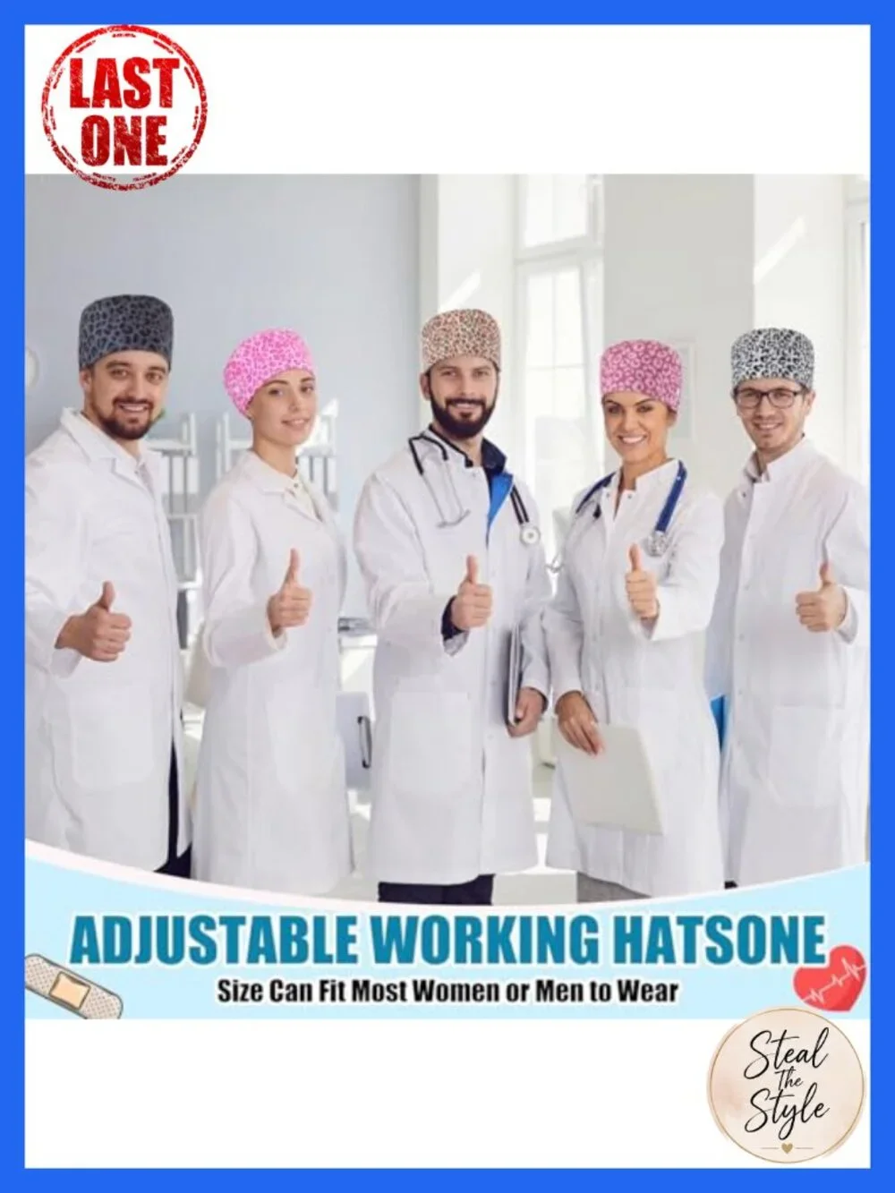 8 Pc Cotton Nurse Scrub Cap Set with Ear Buttons Sweatband